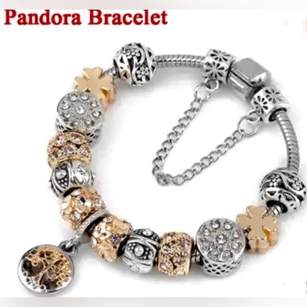 Brand New PANDORA Gold & Silver Charm Bracelet, One-Size